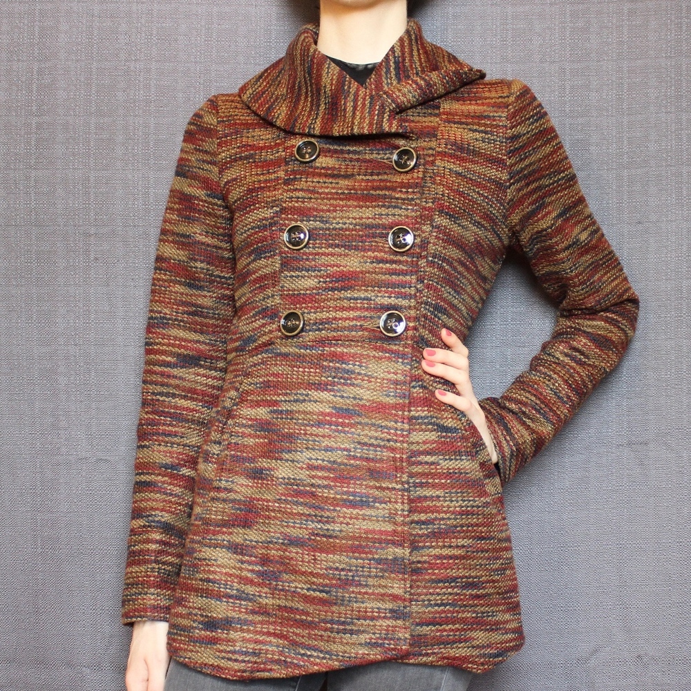 Brown Double Breasted Wide Collar Pea Coat
